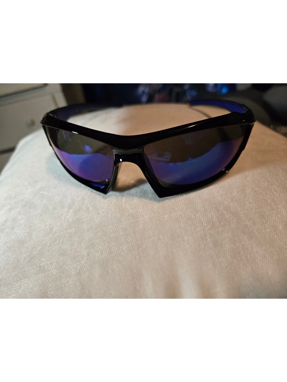 Men's Black and Blue Sporty Sunglasses with Mirrored Lenses - New